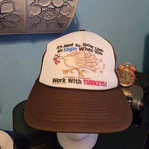 Vintage Novelty Trucker Hat, Brown & White Snapback, OS